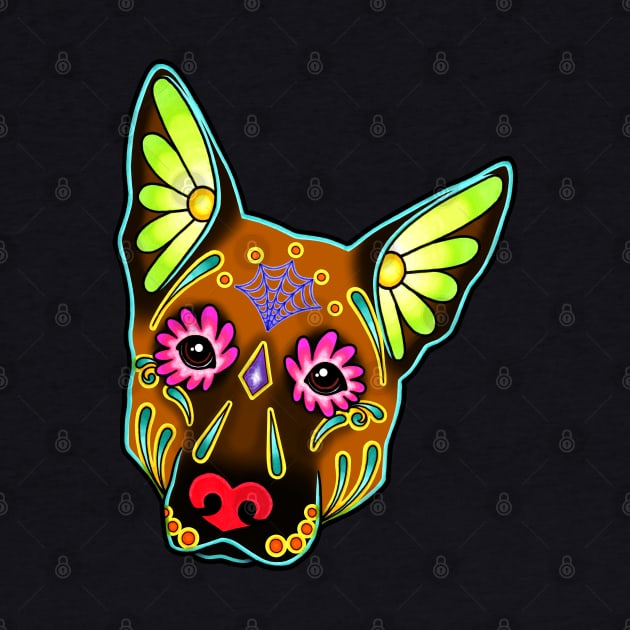 German Shepherd in Brown - Day of the Dead Sugar Skull Dog by prettyinink